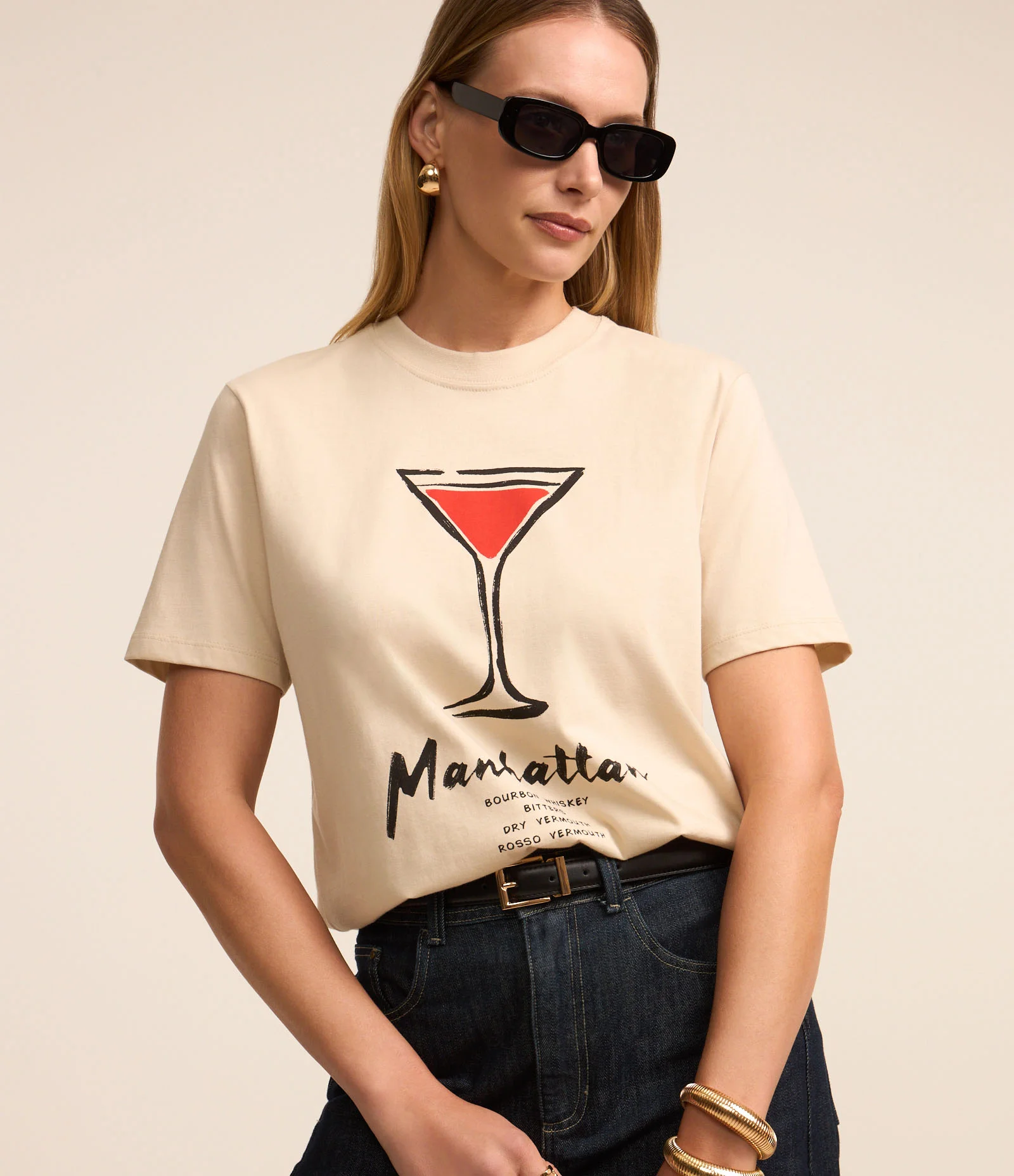 Camiseta Alongada em Algodão com Estampa Drink Manhattan Off White 1