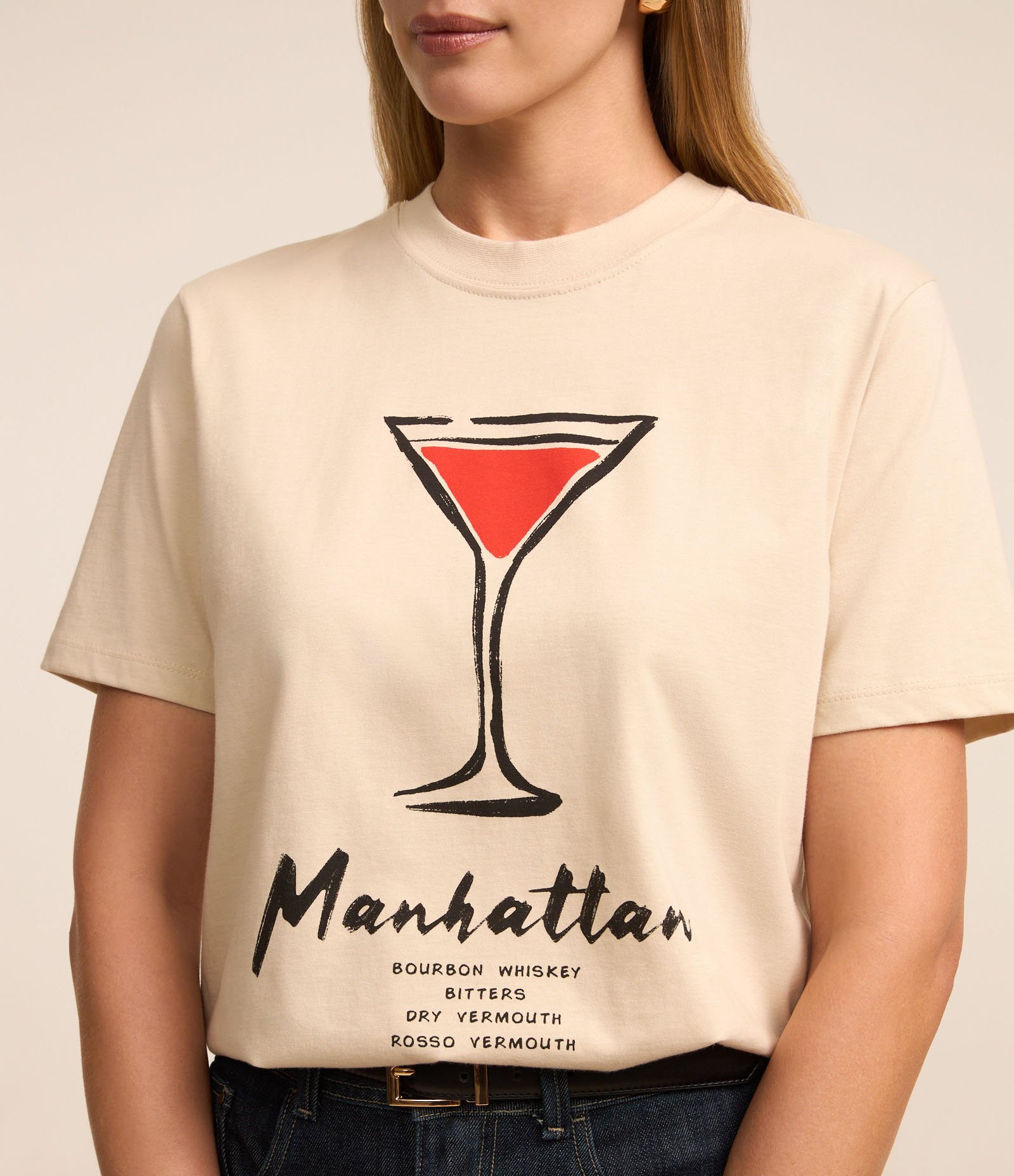 Camiseta Alongada em Algodão com Estampa Drink Manhattan Off White 3