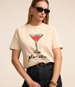 Camiseta Alongada em Algodão com Estampa Drink Manhattan