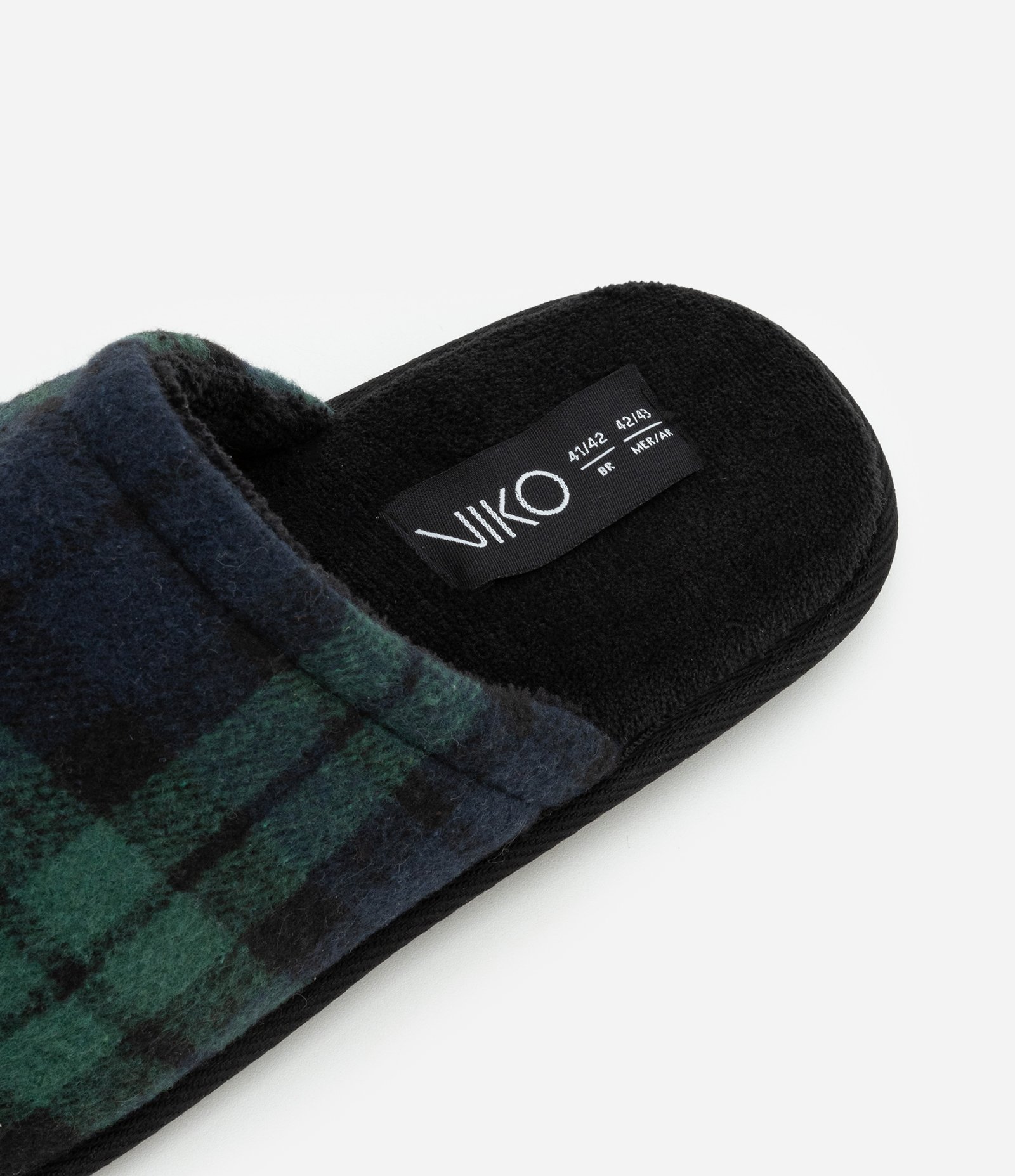 Pantufa Chinelo em Flanela Xadrez Azul Marinho/Verde 4