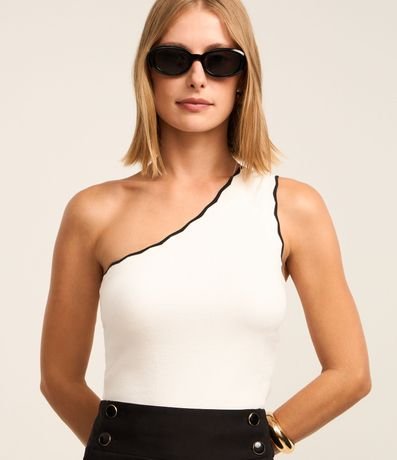 Blusa Ombro Só em Ribana com Contraste Blusa Ombro Só em Ribana com Contraste