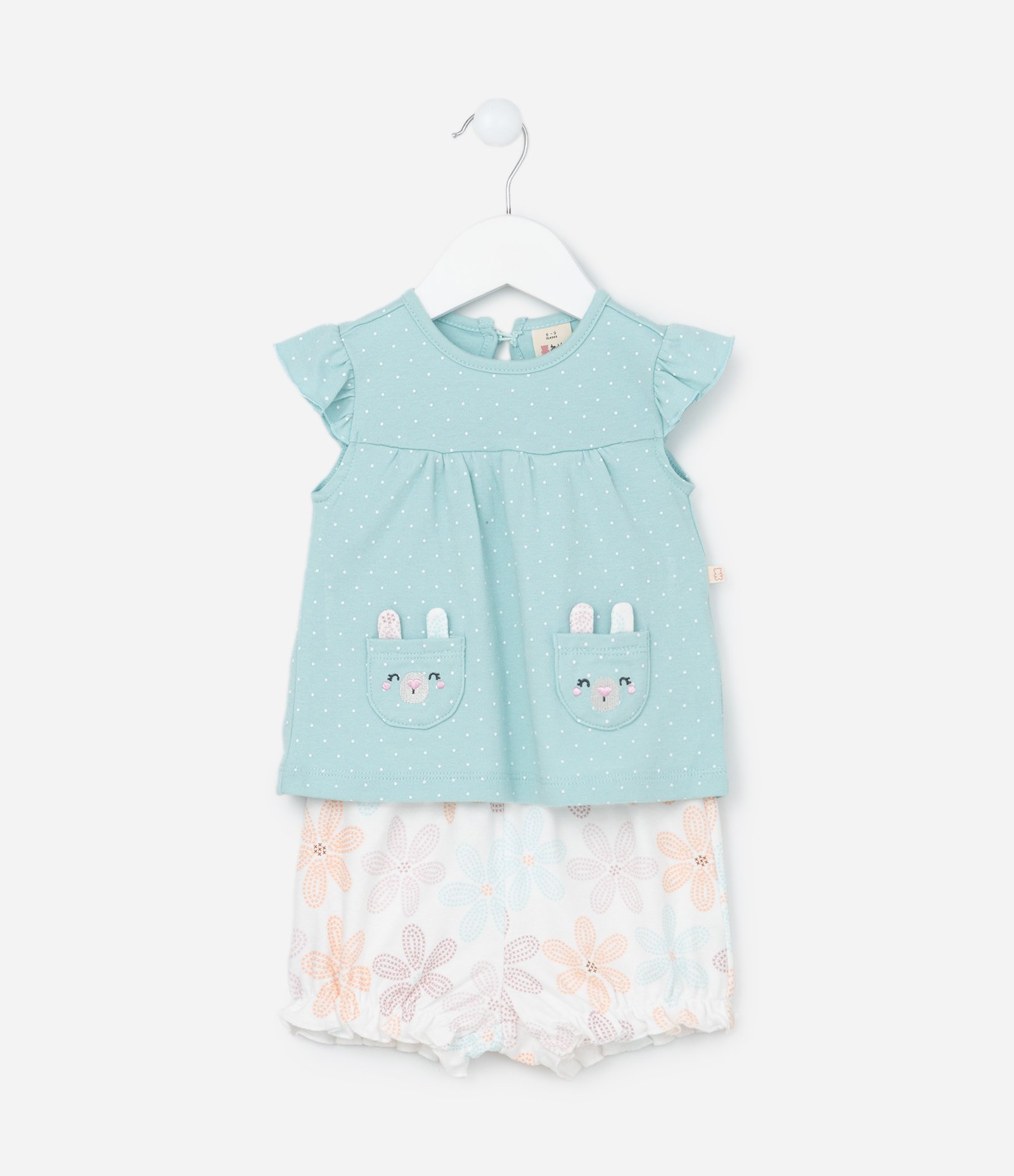 Conjunto Infantil com Bolsos Carinha de Coelho - 0 a 18 meses Azul/Branco 2