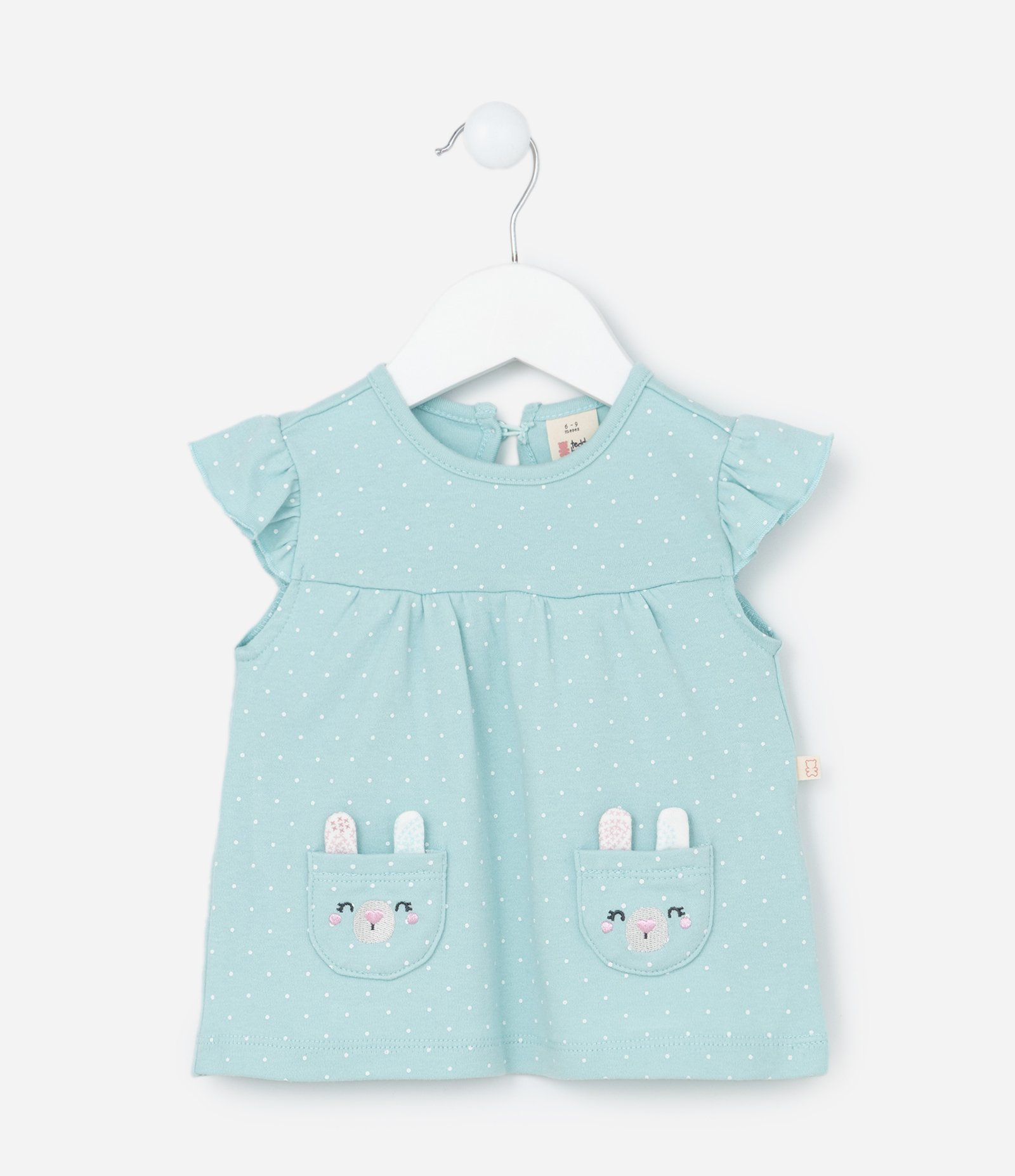 Conjunto Infantil com Bolsos Carinha de Coelho - 0 a 18 meses Azul/Branco 3