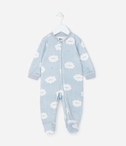 Macacão Infantil em Plush com Estampa Nuvem - Tam RN a 18 meses