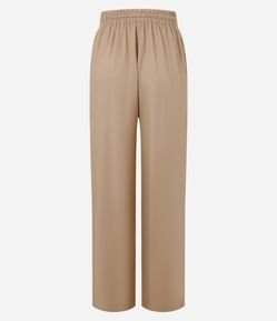 Calça Reta em Viscose e Linho com Elástico e Amarração no Cós