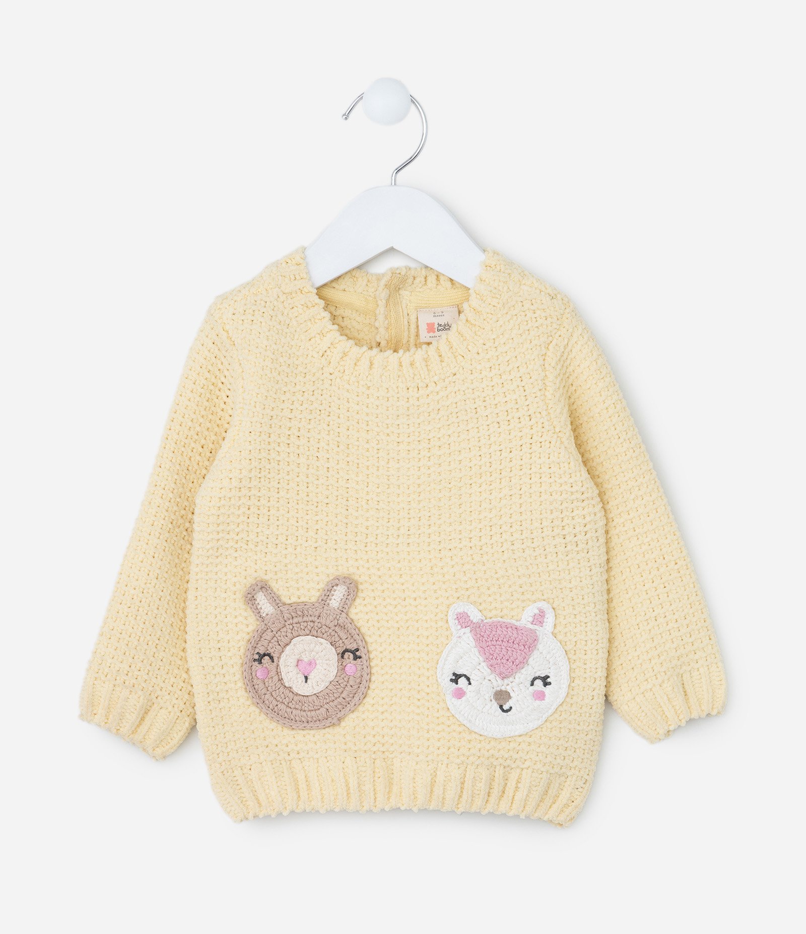 Suéter Infantil em Chenille com Bordado Bichinhos - Tam 0 a 18 meses Amarelo 1