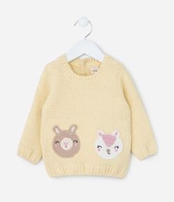 Suéter Infantil em Chenille com Bordado Bichinhos - Tam 0 a 18 meses