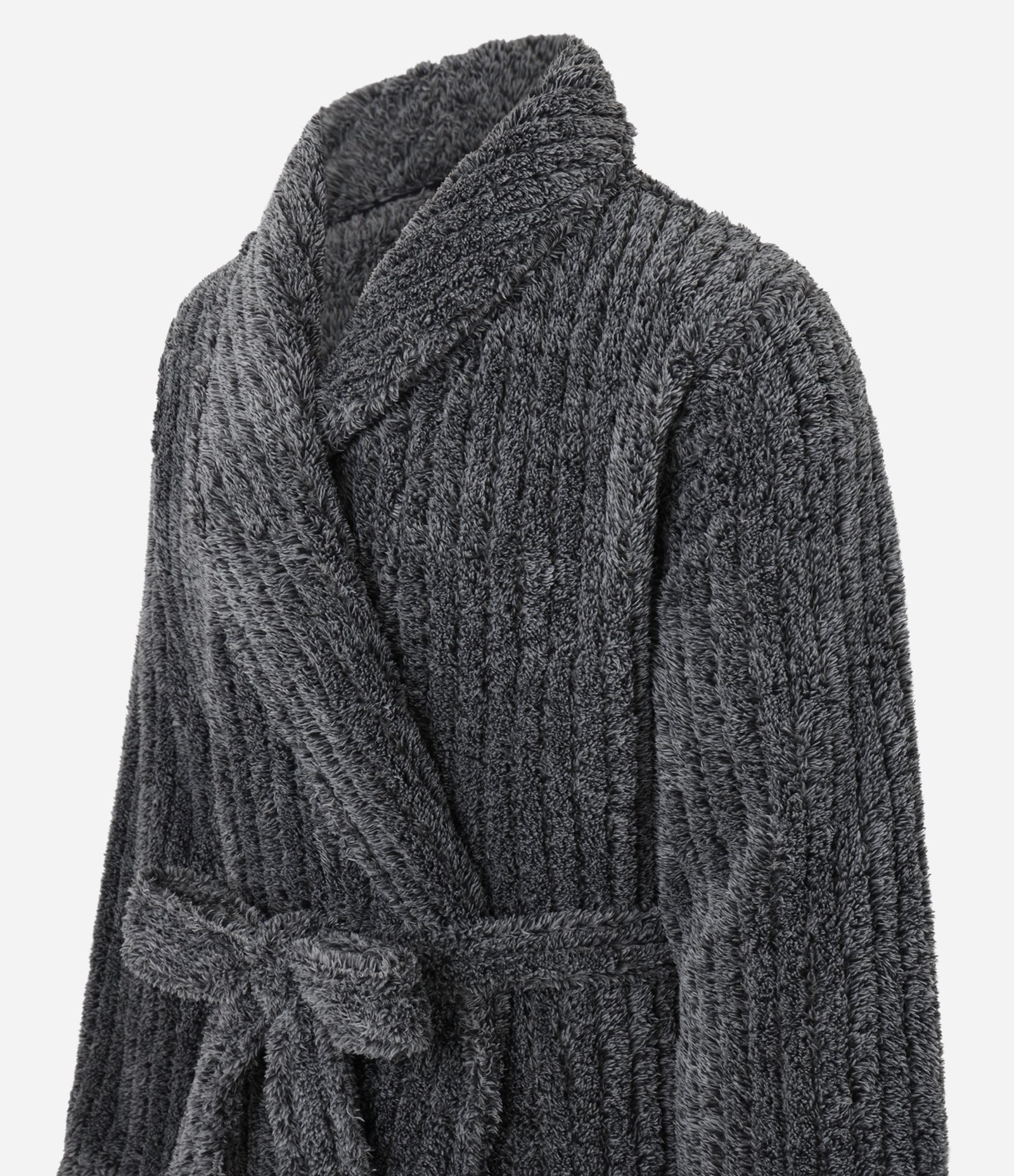 Roupão em Plush com Textura Canelada Amarração e Bolsos Cinza 6