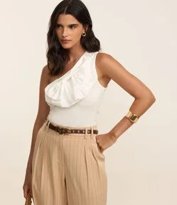 Blusa Ombro Só em Ribana com Laço no Decote