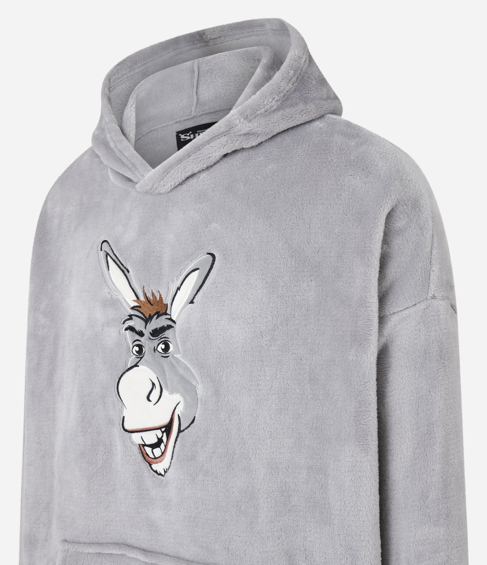 Pijama Snuddie em Fleece com Capuz e Estampa do Burro Shrek Cinza 2