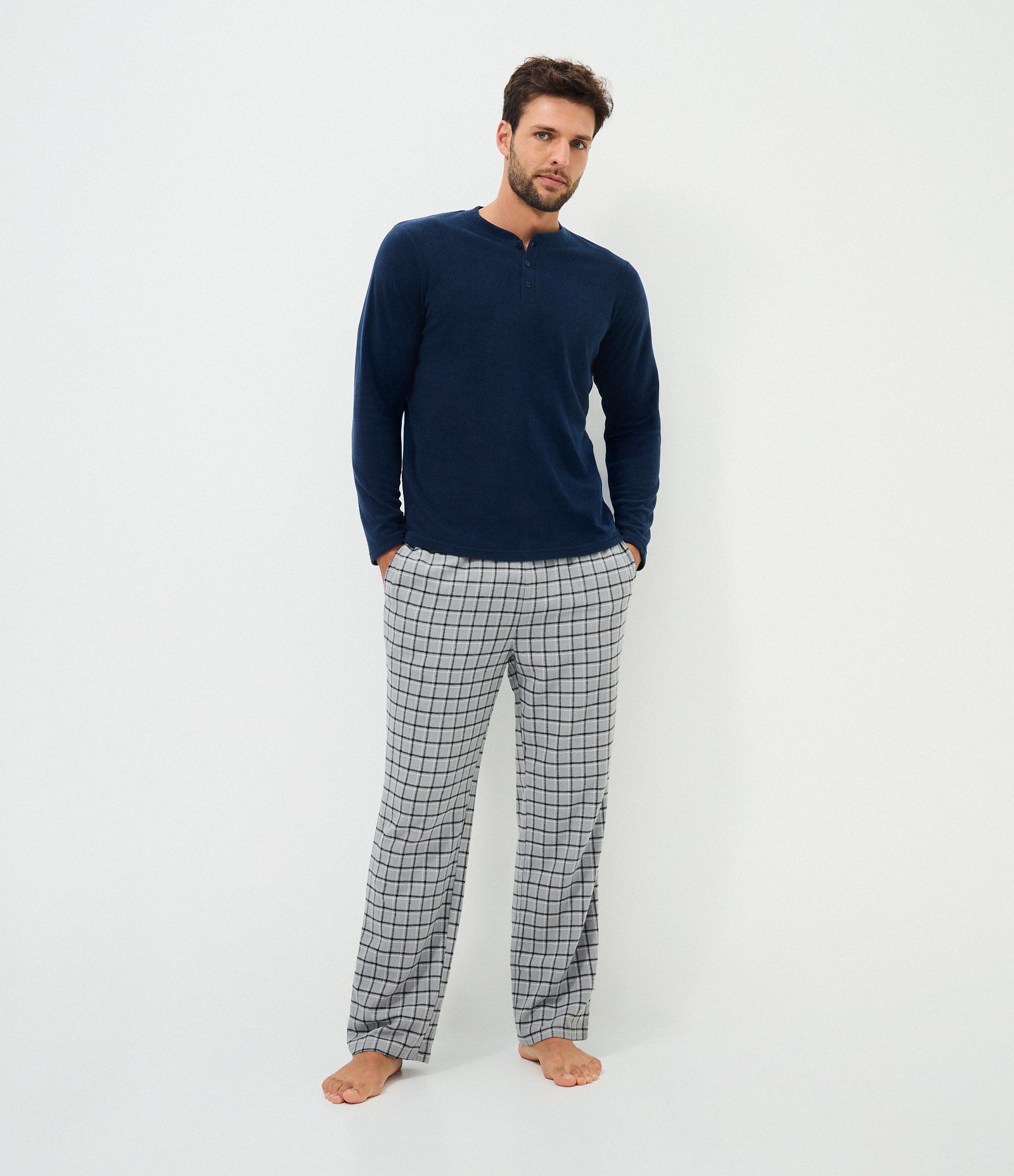 Camisa de Pijama em Plush com Botões Azul 2