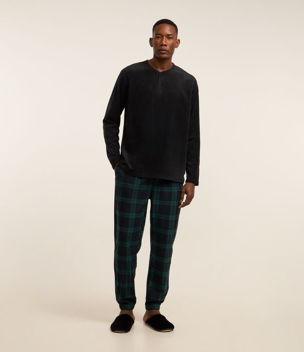 Camisa de Pijama em Plush com Botões