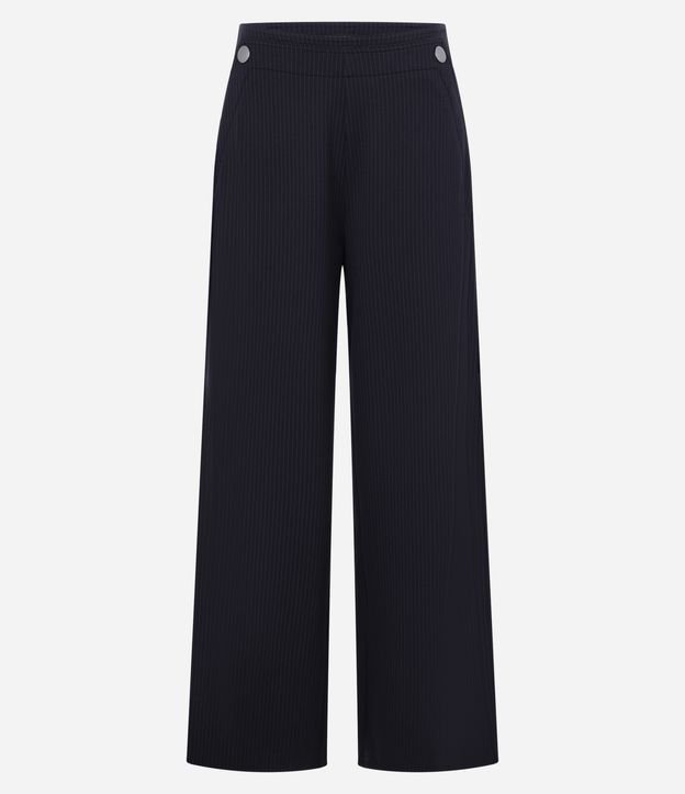 Calça Wide Leg Cintura Alta em Ponto Roma com Linhas Pontilhadas