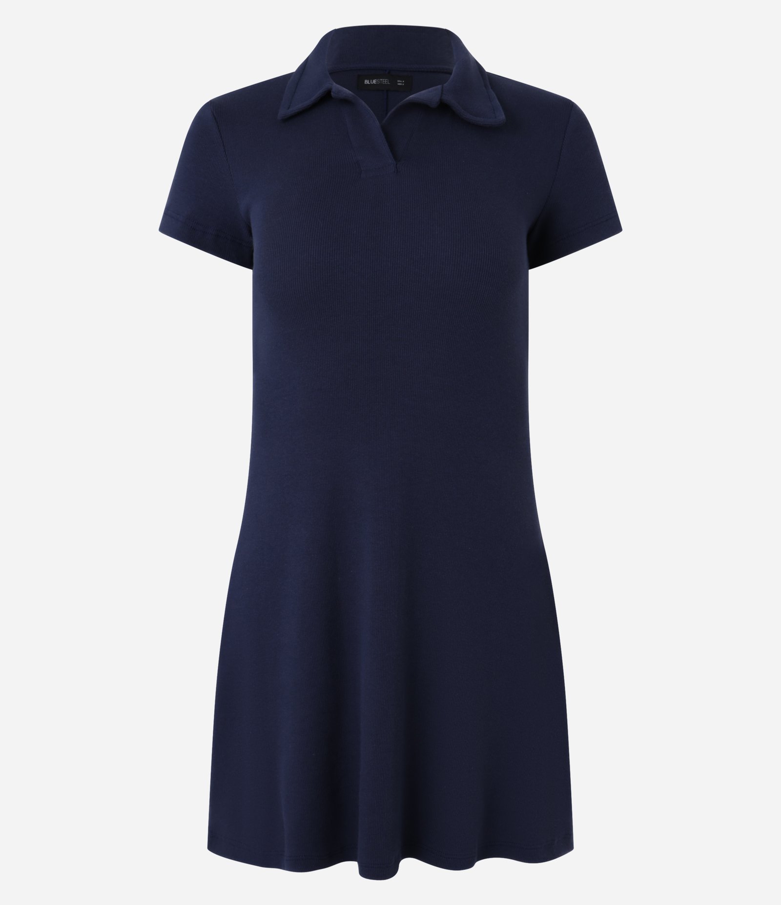 Vestido Curto em Ribana com Decote Polo Azul Marinho 3
