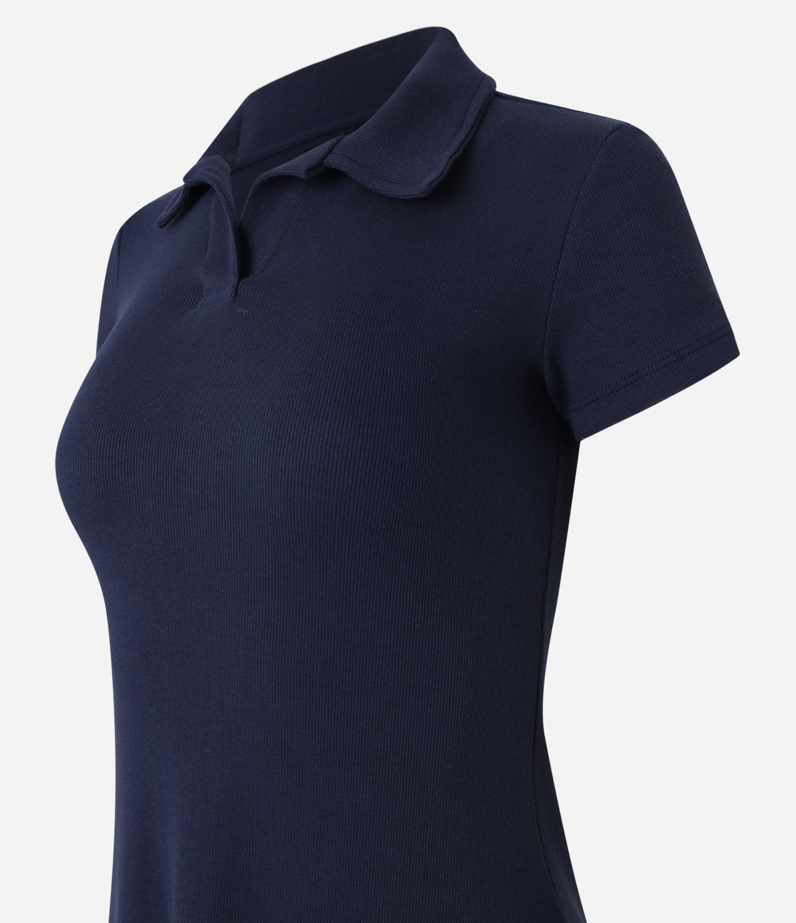 Vestido Curto em Ribana com Decote Polo Azul Marinho 4