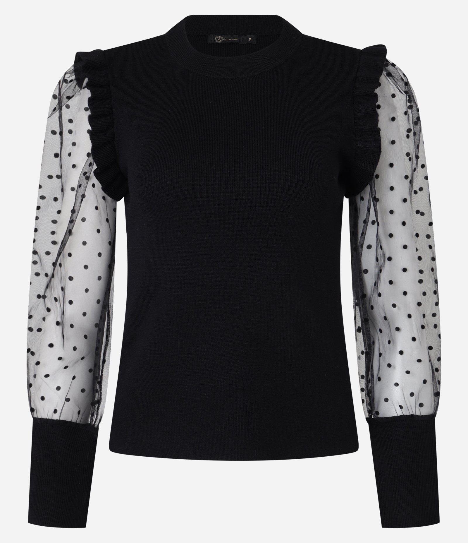 Blusa em Tricô com Poá na Manga Transparente Preto 5