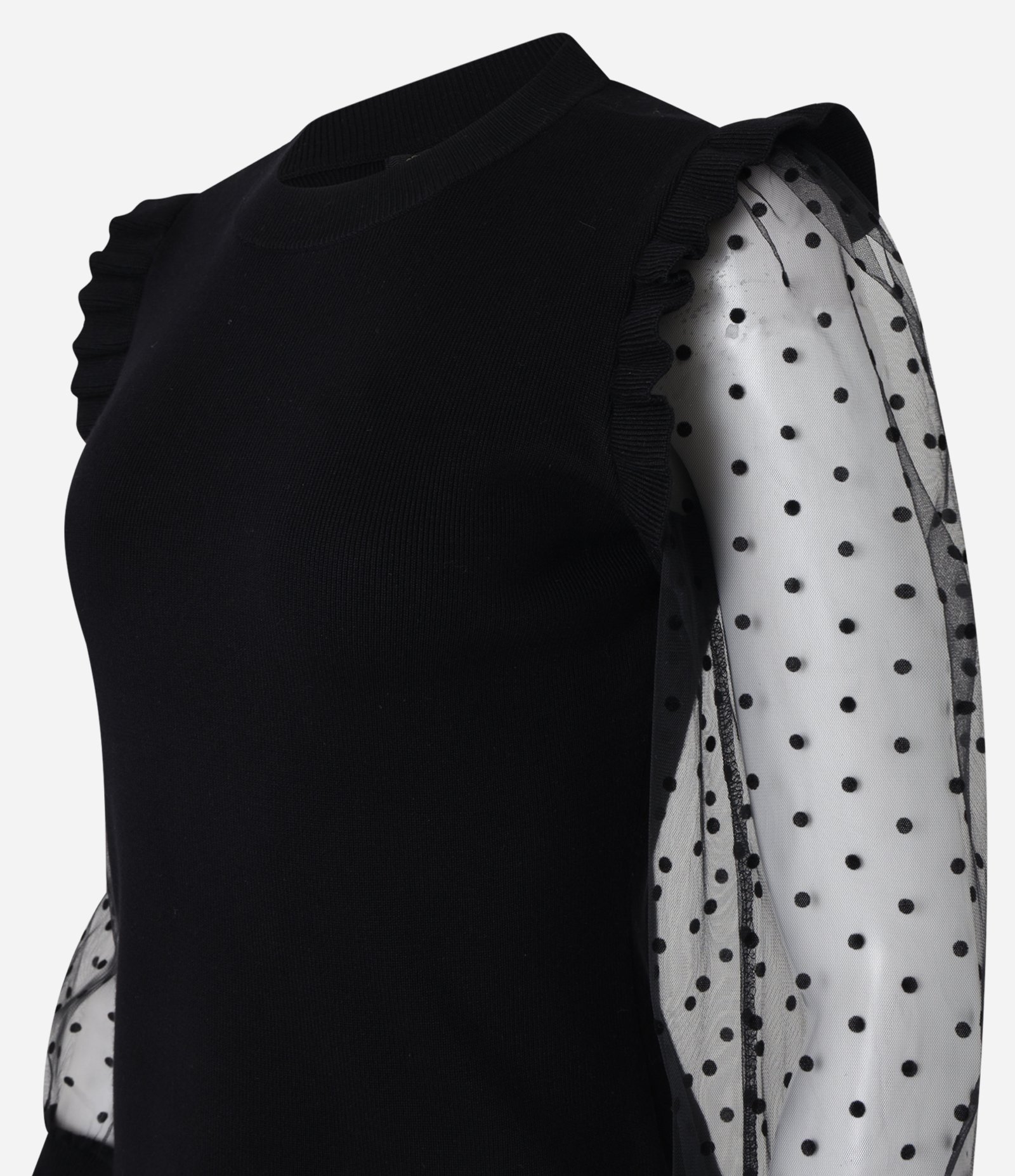 Blusa em Tricô com Poá na Manga Transparente Preto 6