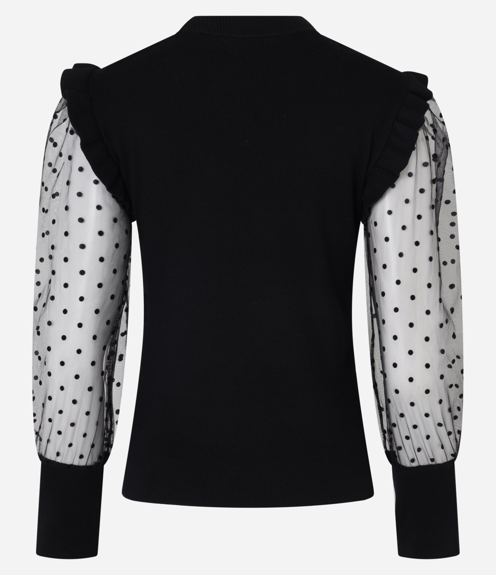 Blusa em Tricô com Poá na Manga Transparente Preto 7