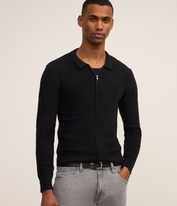 Suéter Aberto Boxy em Algodão com Textura Xadrez