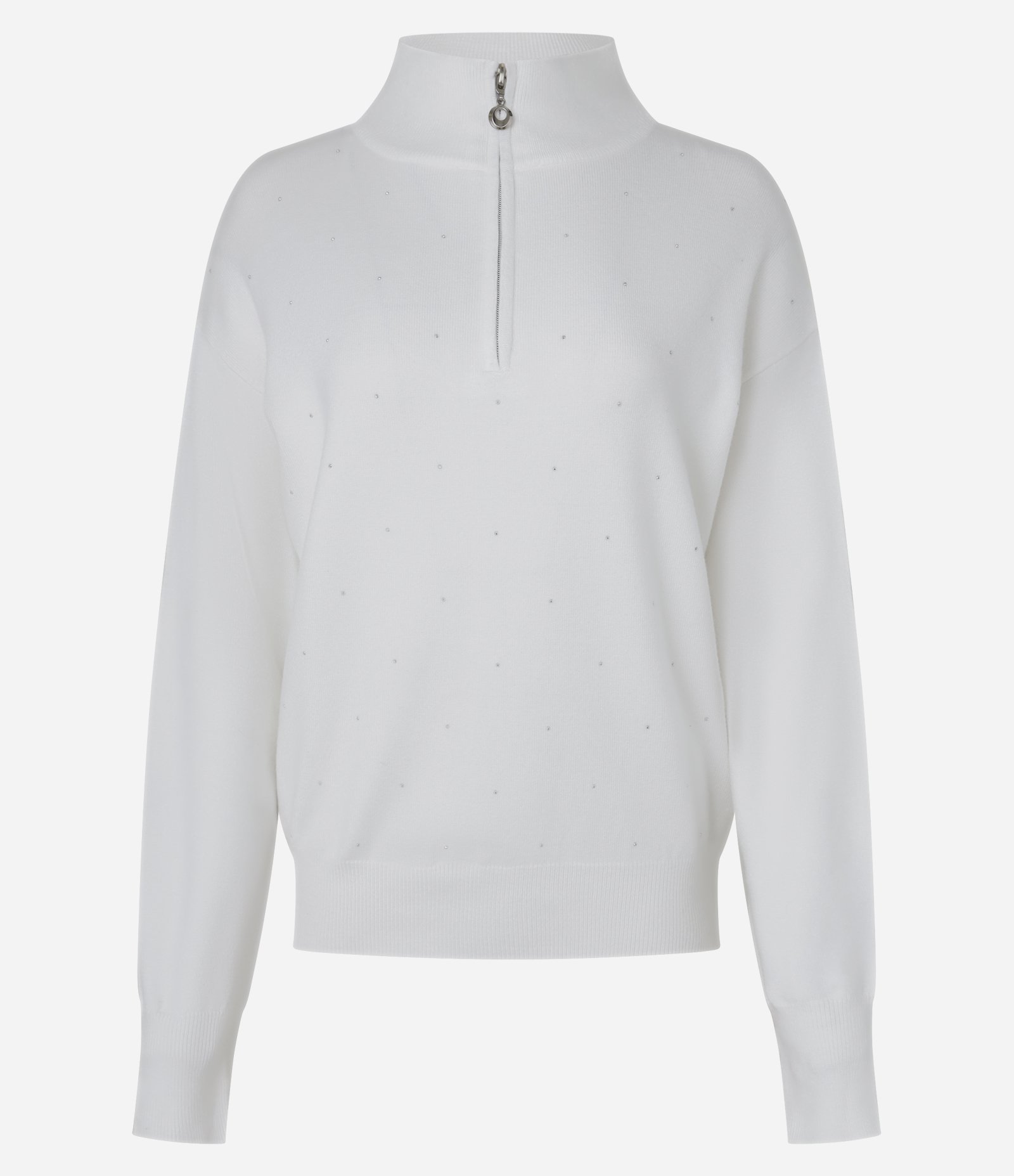 Suéter em Tricô com Zíper na Gola Alta e Brilhos Aplicados Off White 6