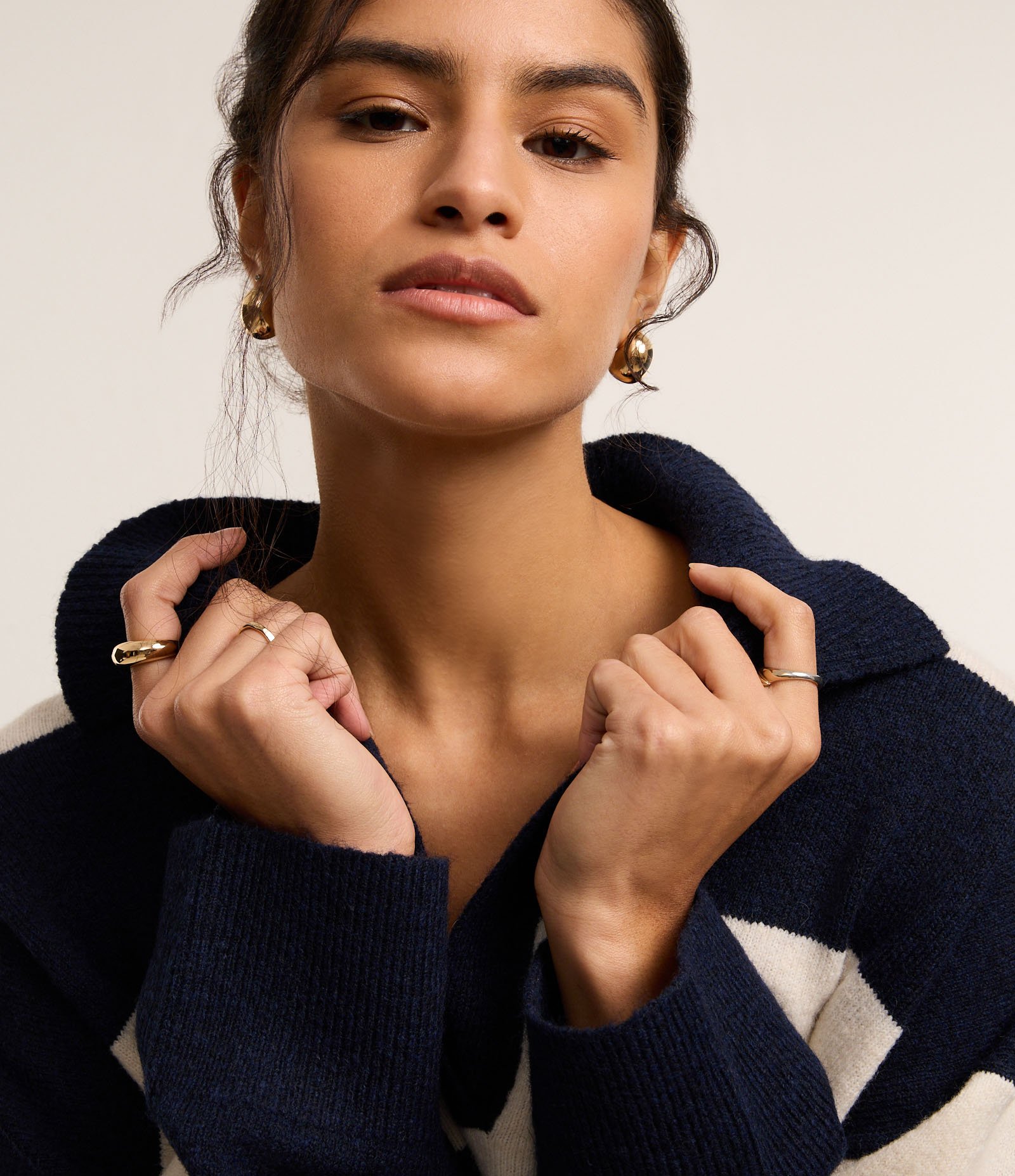 Suéter Listrado em Tricô com Gola Polo e Caimento Pesado Azul Marinho/Branco 5