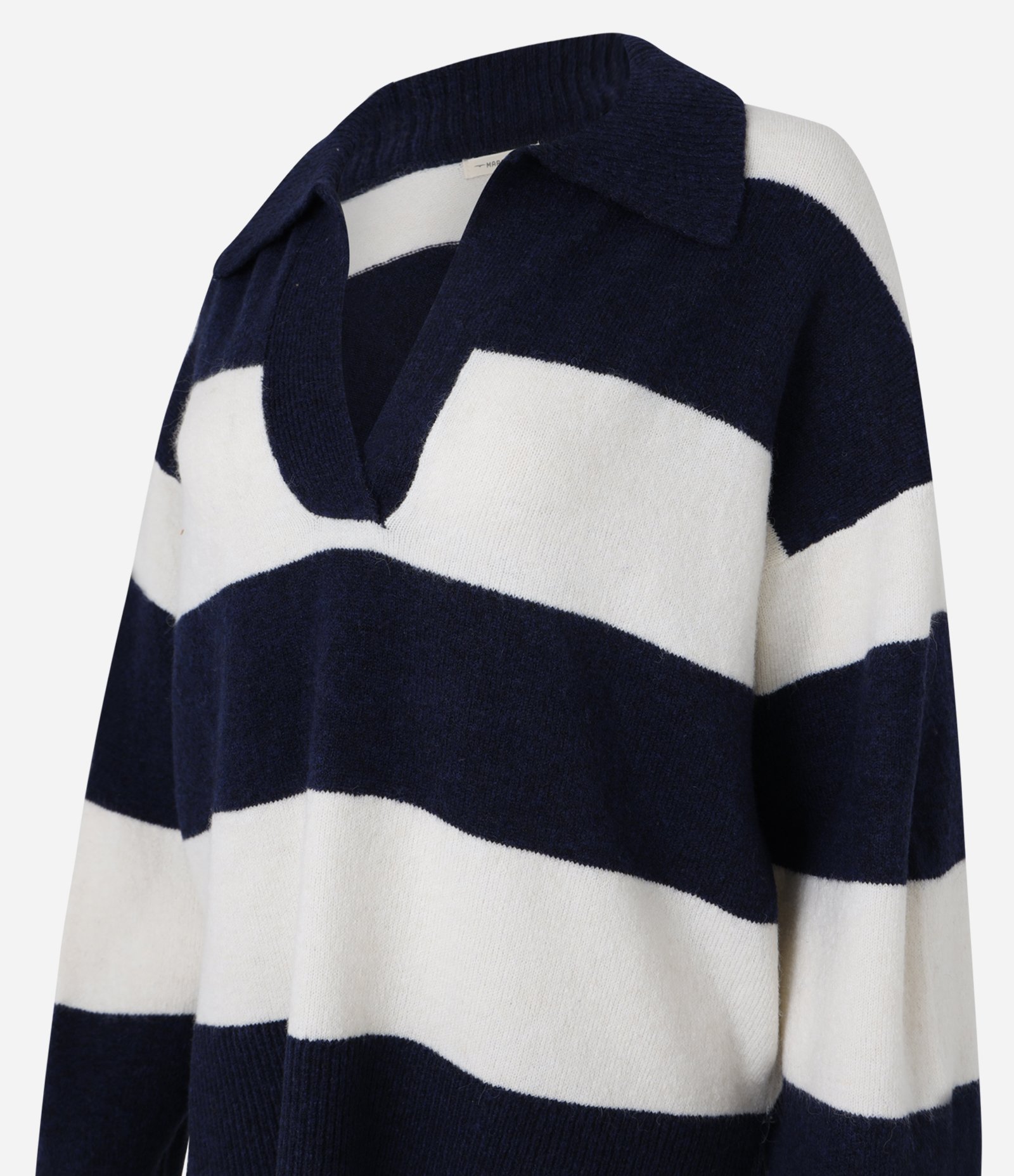 Suéter Listrado em Tricô com Gola Polo e Caimento Pesado Azul Marinho/Branco 9