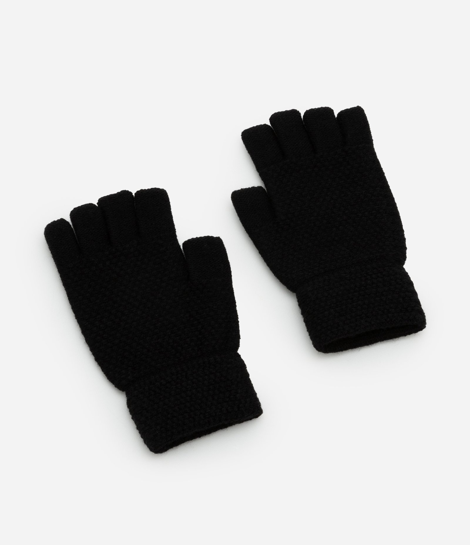 Luva em Tricô com Textura sem Dedos Preto 1