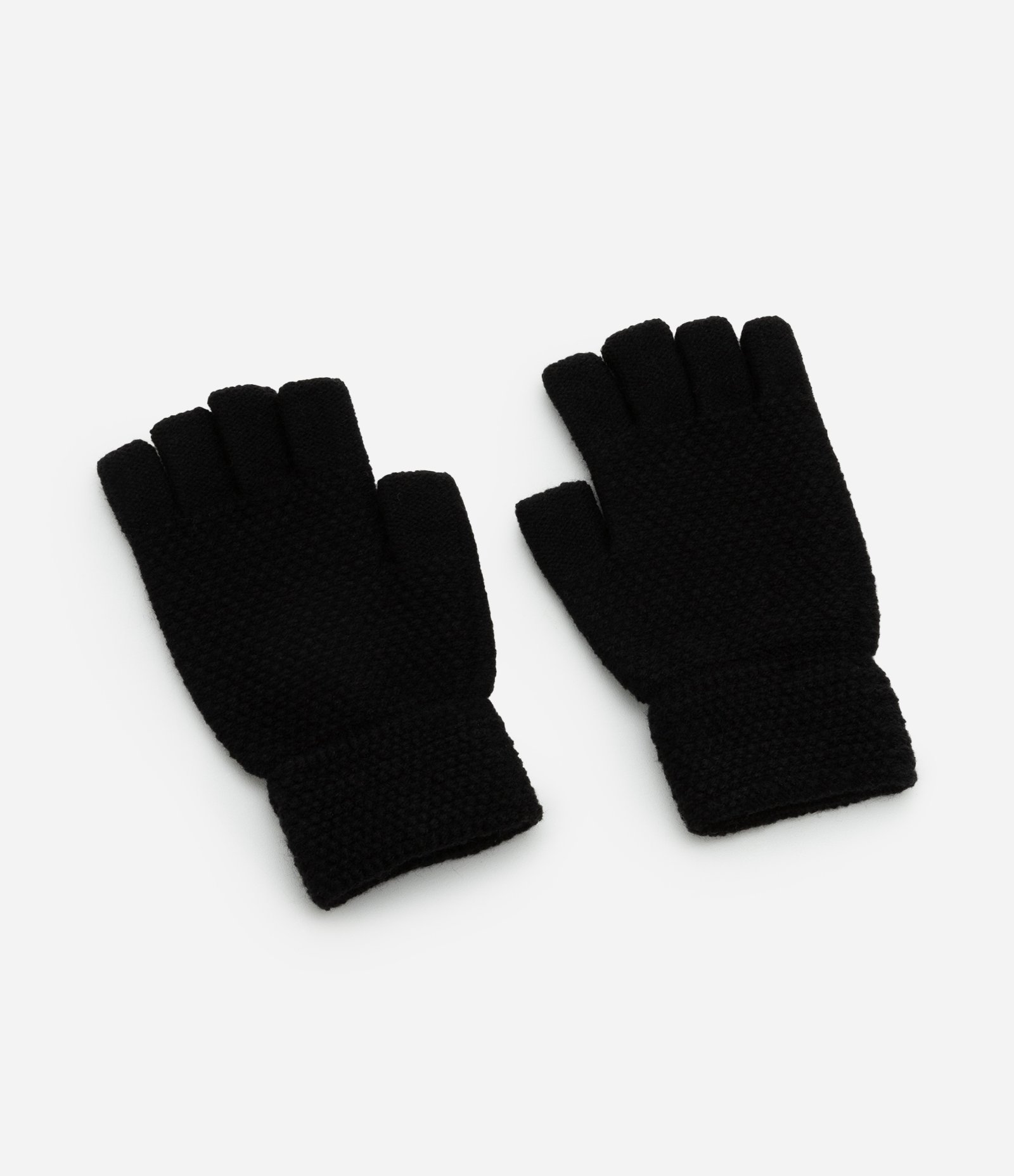 Luva em Tricô com Textura sem Dedos Preto 2