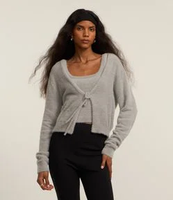 Cardigan Curto em Tricô com Amarração Frontal