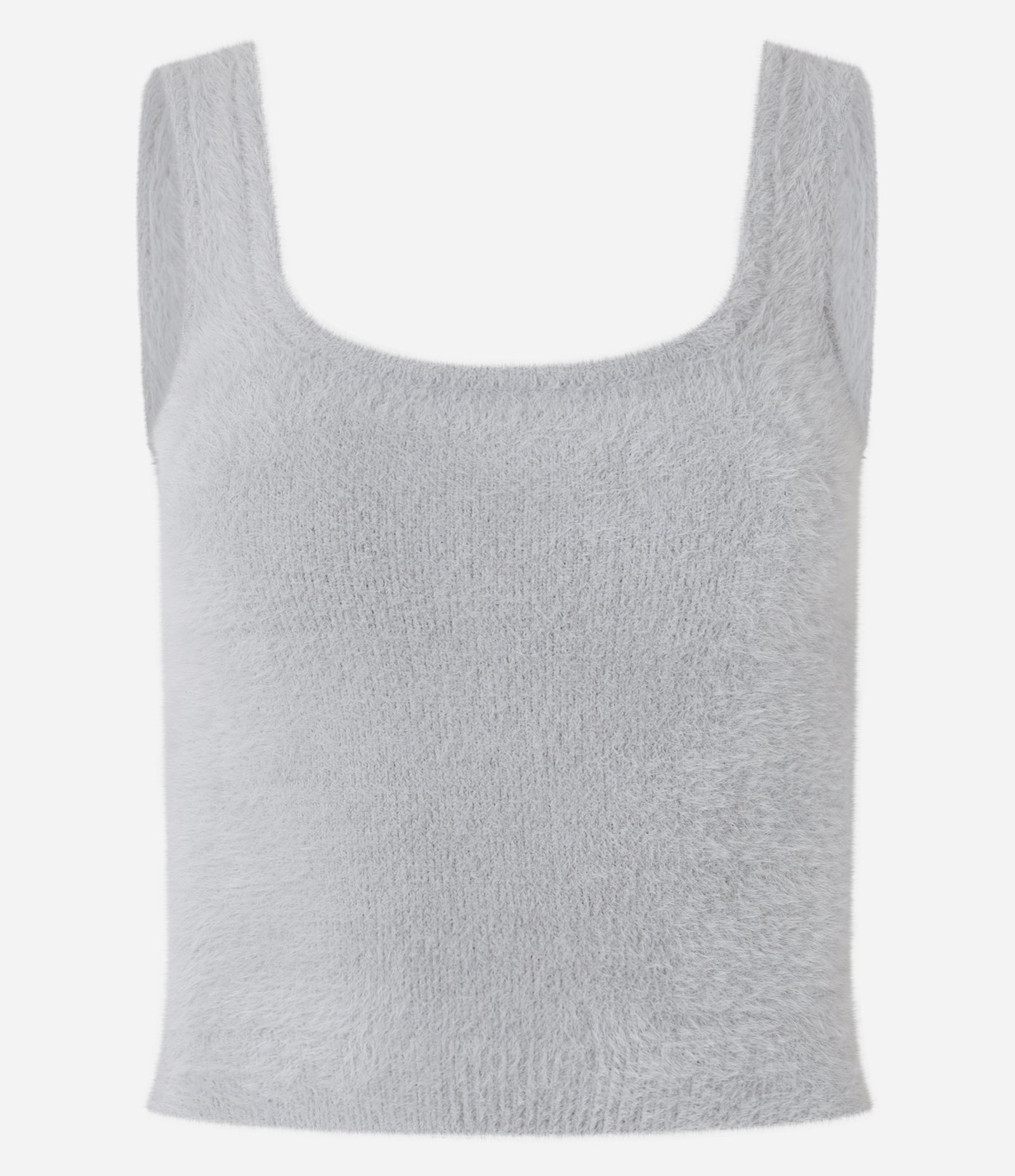 Regata Cropped em Tricô com Pelinhos Cinza 4