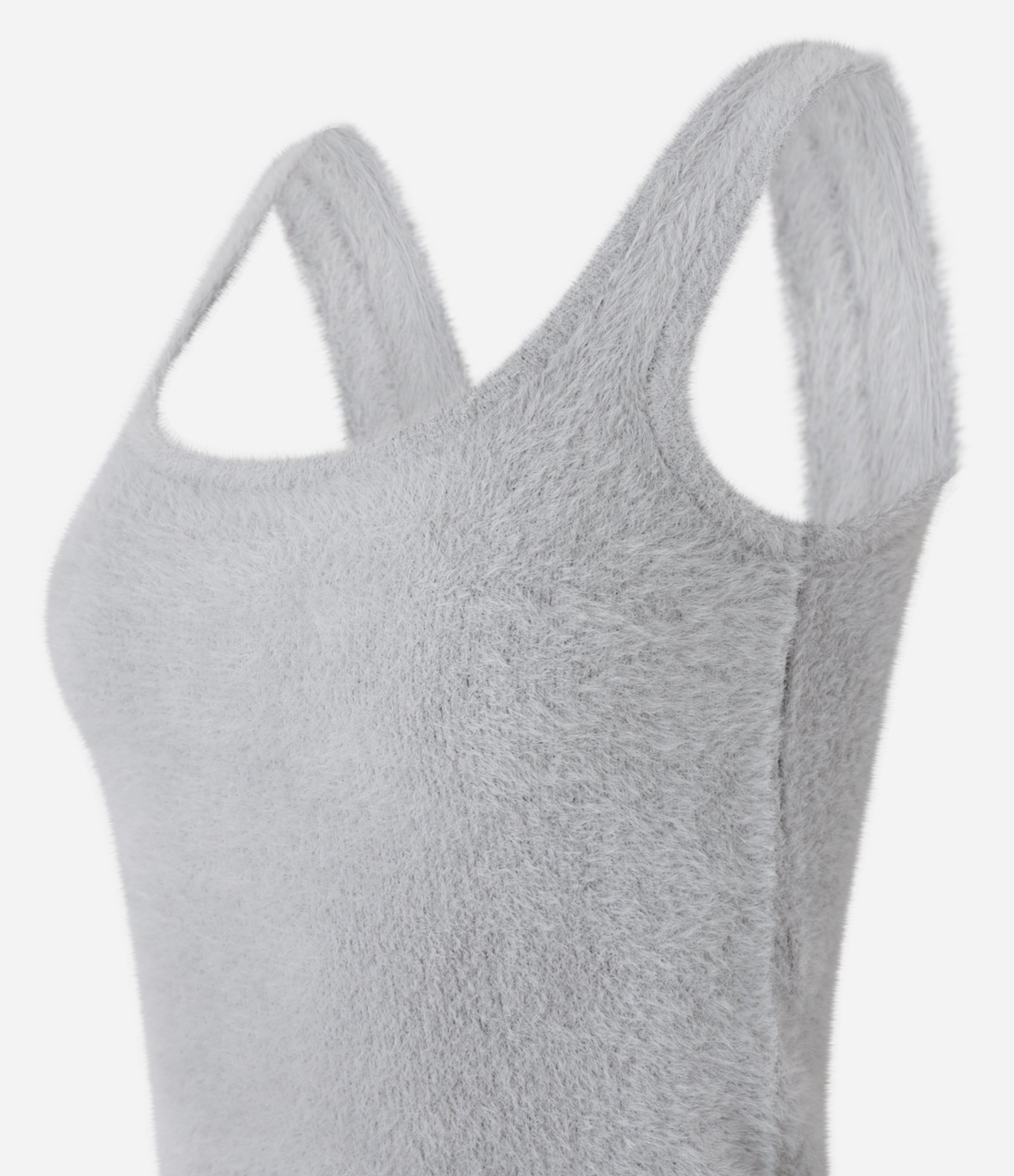 Regata Cropped em Tricô com Pelinhos Cinza 5
