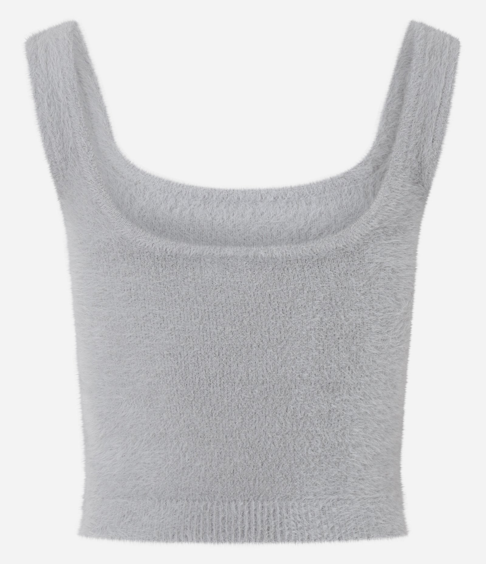 Regata Cropped em Tricô com Pelinhos Cinza 6