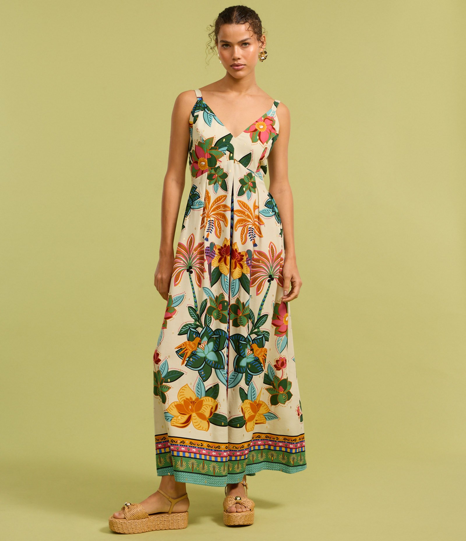 Vestido Evasê Long Midi em Viscose com Estampa Floral Off White 4