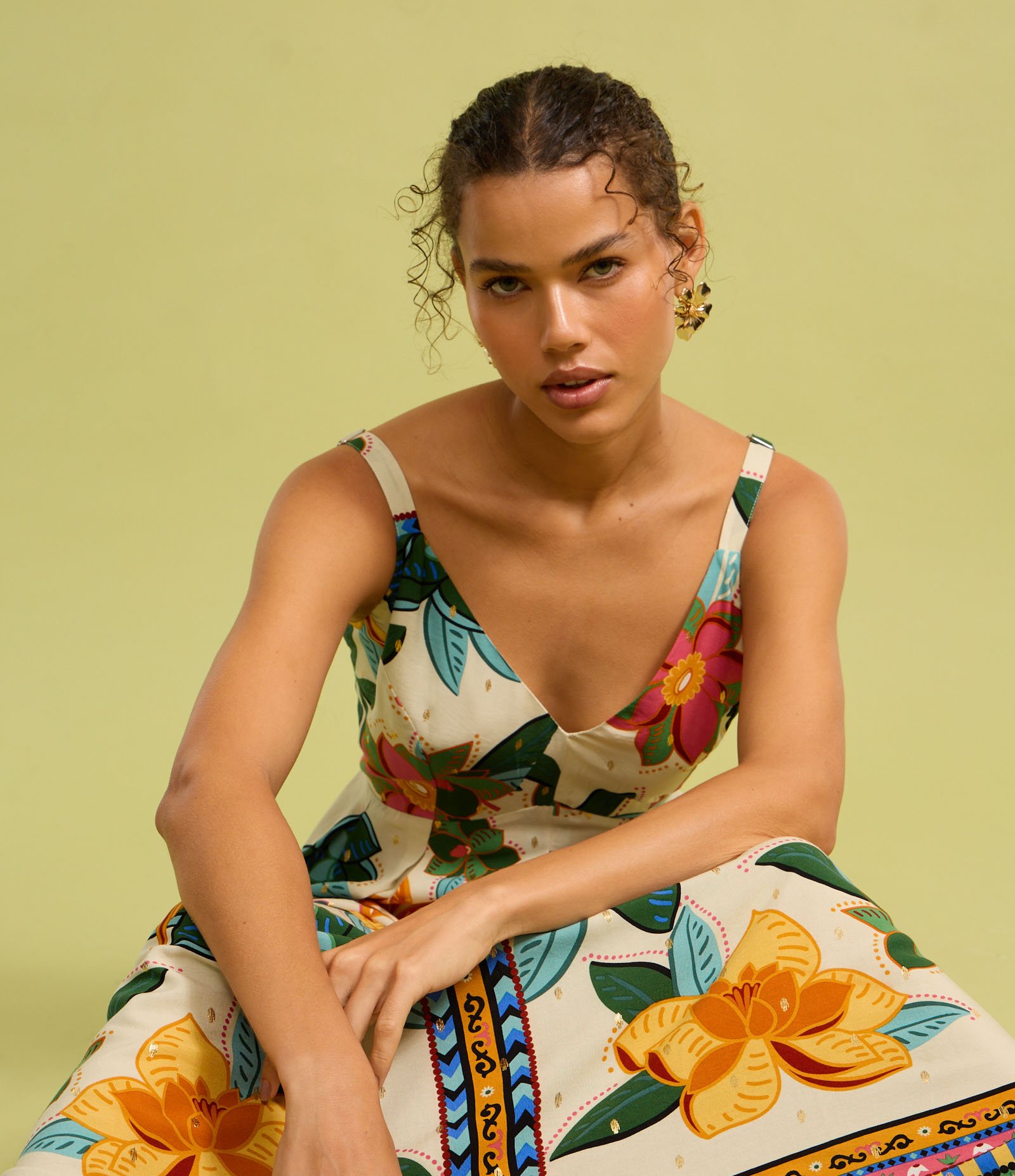 Vestido Evasê Long Midi em Viscose com Estampa Floral Off White 5