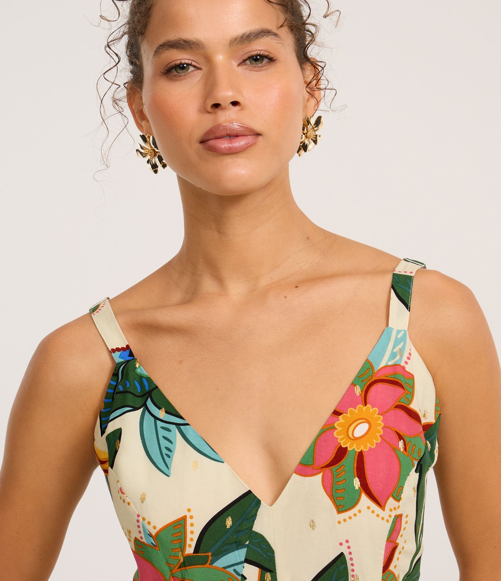 Vestido Evasê Long Midi em Viscose com Estampa Floral Off White 3