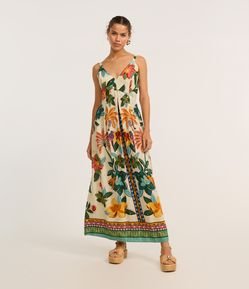 Vestido Evasê Long Midi em Viscose com Estampa Floral