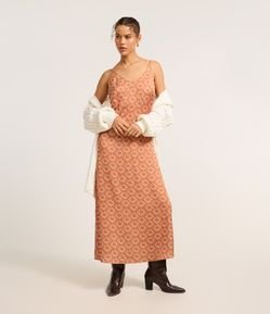 Vestido New Midi Boho Acetinado com Estampa Estalinhos