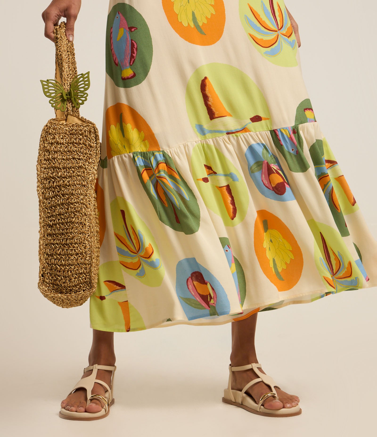 Vestido Long Midi em Viscose com Estampa de Frutinhas Multicores 3