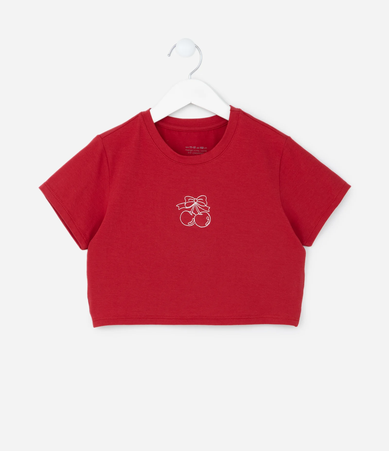 Blusa Cropped Infantil com Bordado Cerejinhas - Tam 5 a 14 Anos Vermelho 1