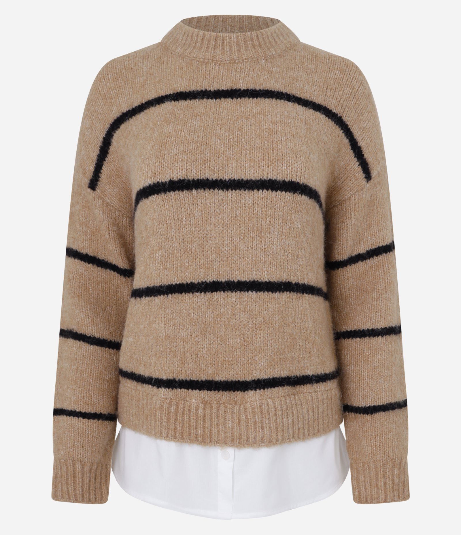 Suéter Listrado em Tricô com Barra Efeito Camisa Marrom 5