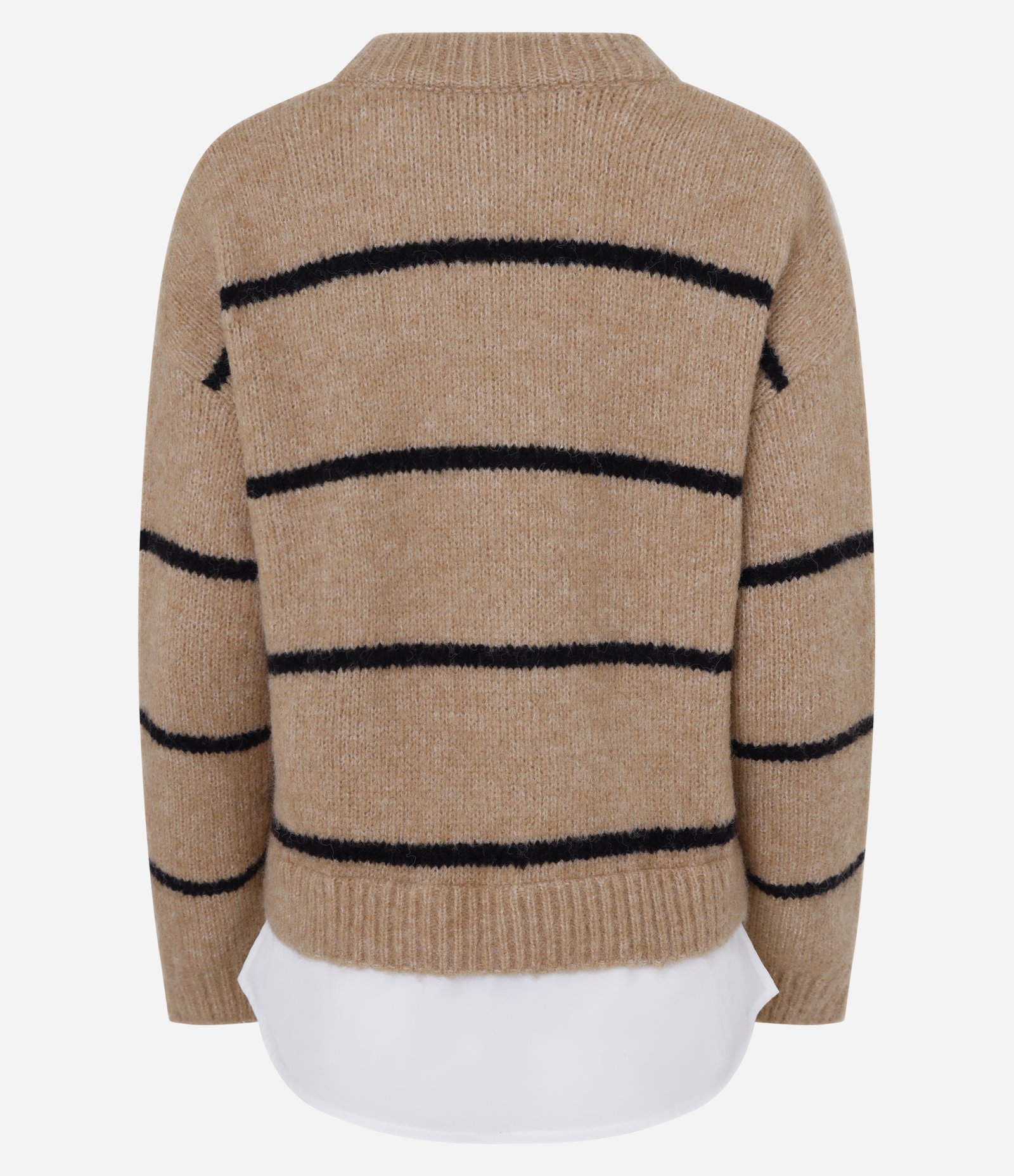 Suéter Listrado em Tricô com Barra Efeito Camisa Marrom 7