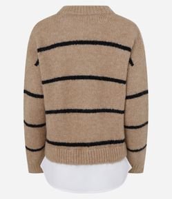 Suéter Listrado em Tricô com Barra Efeito Camisa