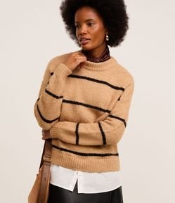 Suéter Listrado em Tricô com Barra Efeito Camisa