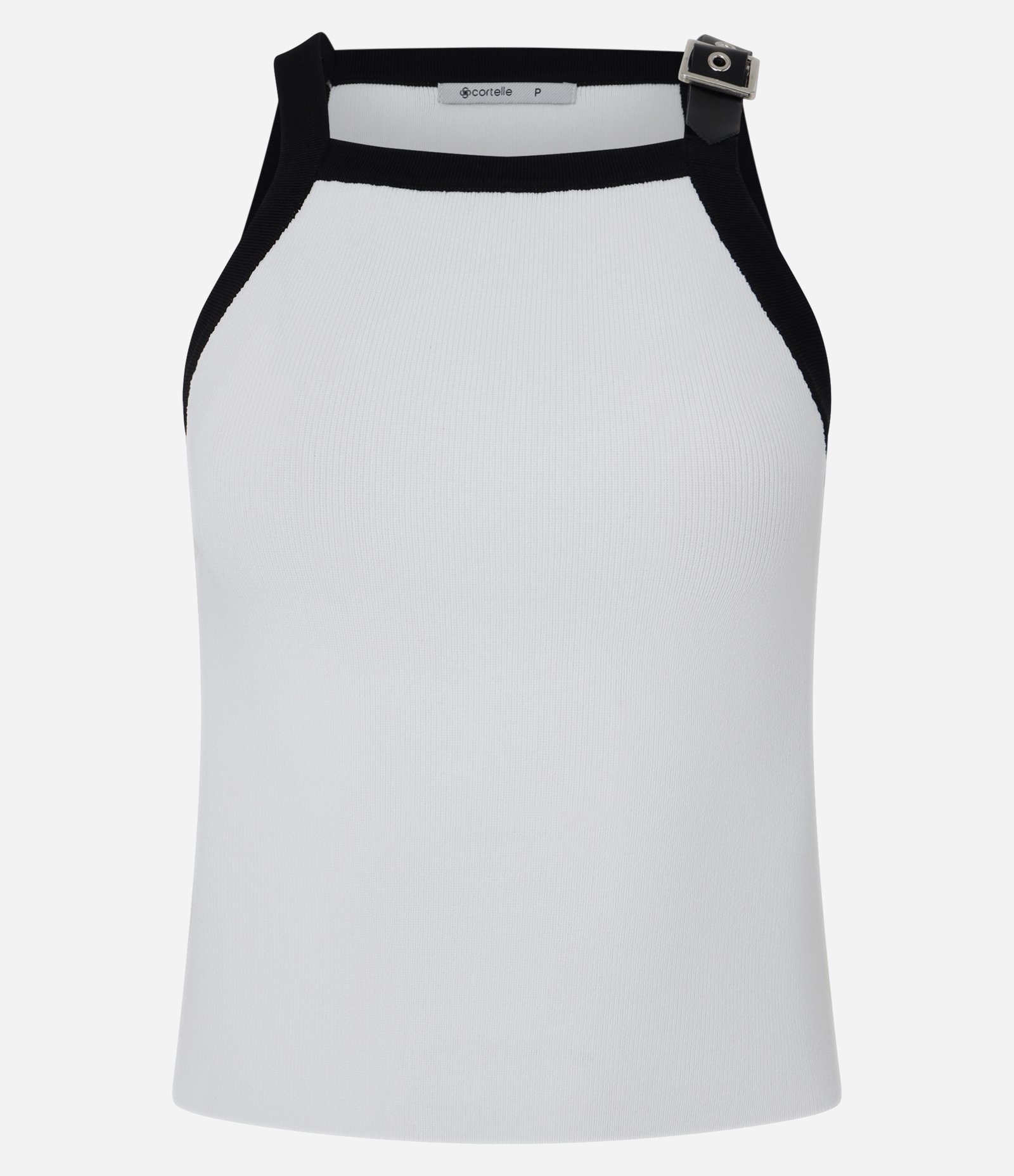 Blusa em Tricô com Fivela na Alça Fina Contrastante Branco 5