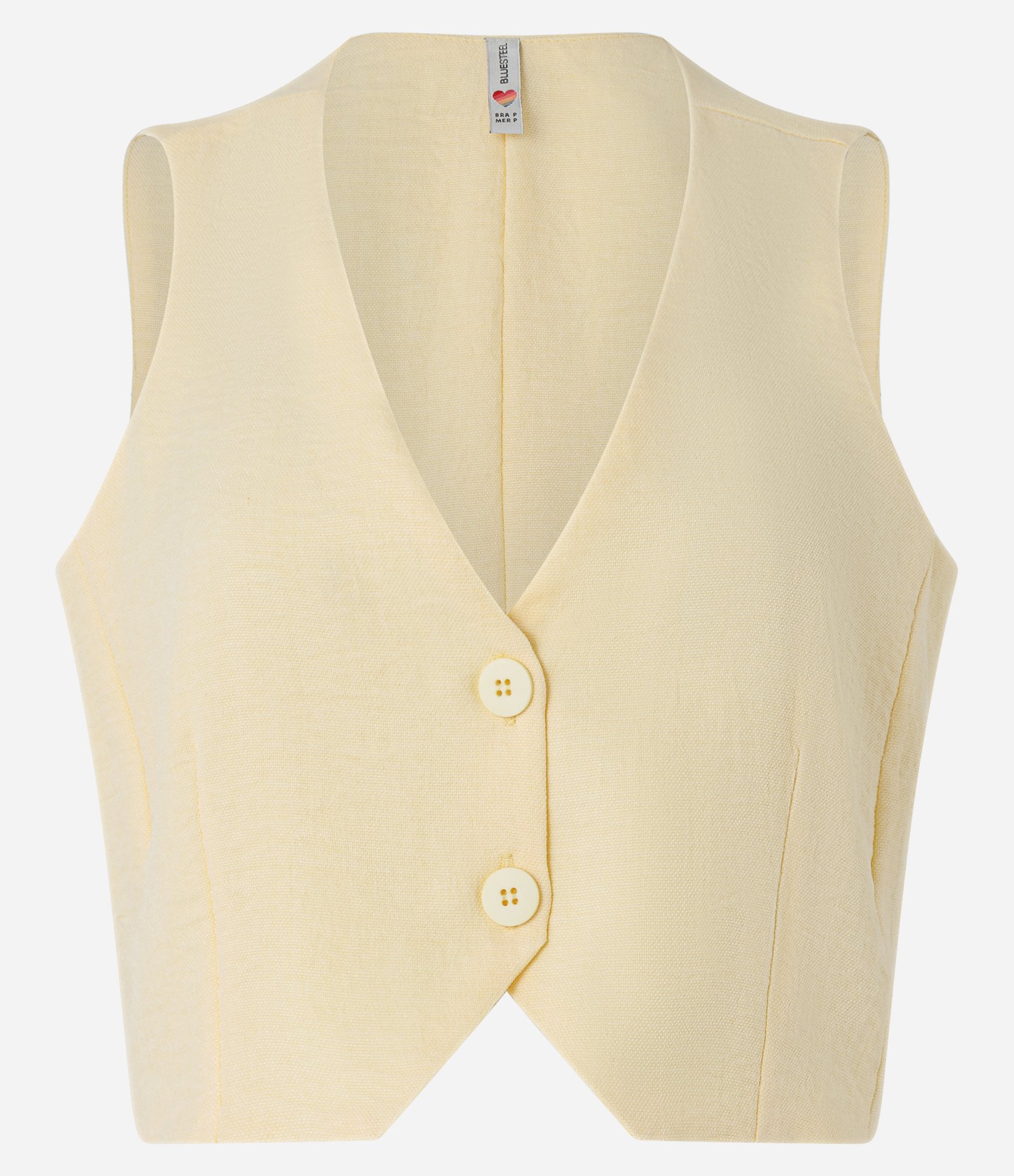 Colete Cropped Texturizado com Abotoamento Frontal Bege Creme 1