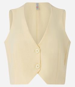 Colete Cropped Texturizado com Abotoamento Frontal