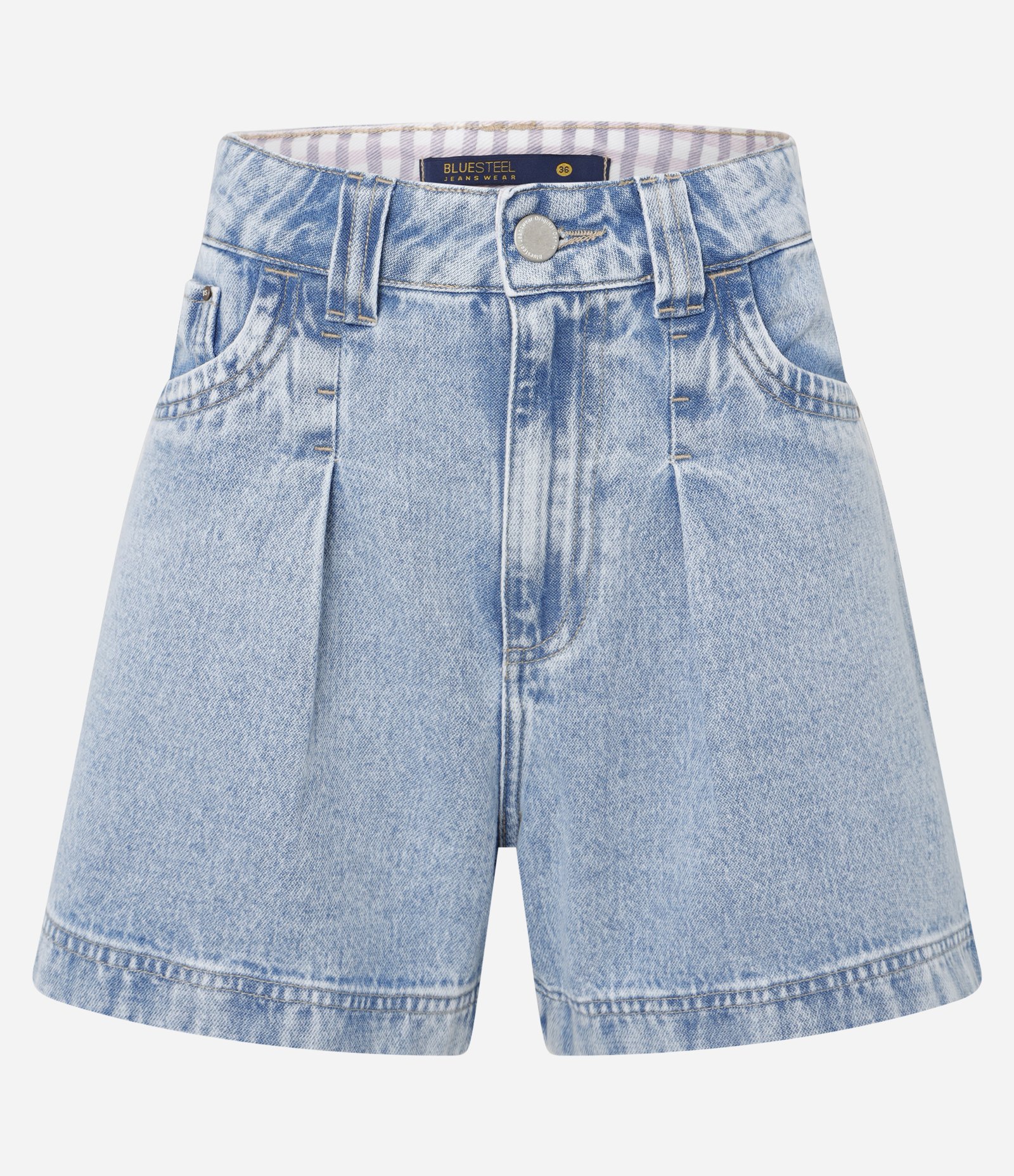 Short Baggy Jeans com Cós Interno Vichy Azul Claro 7