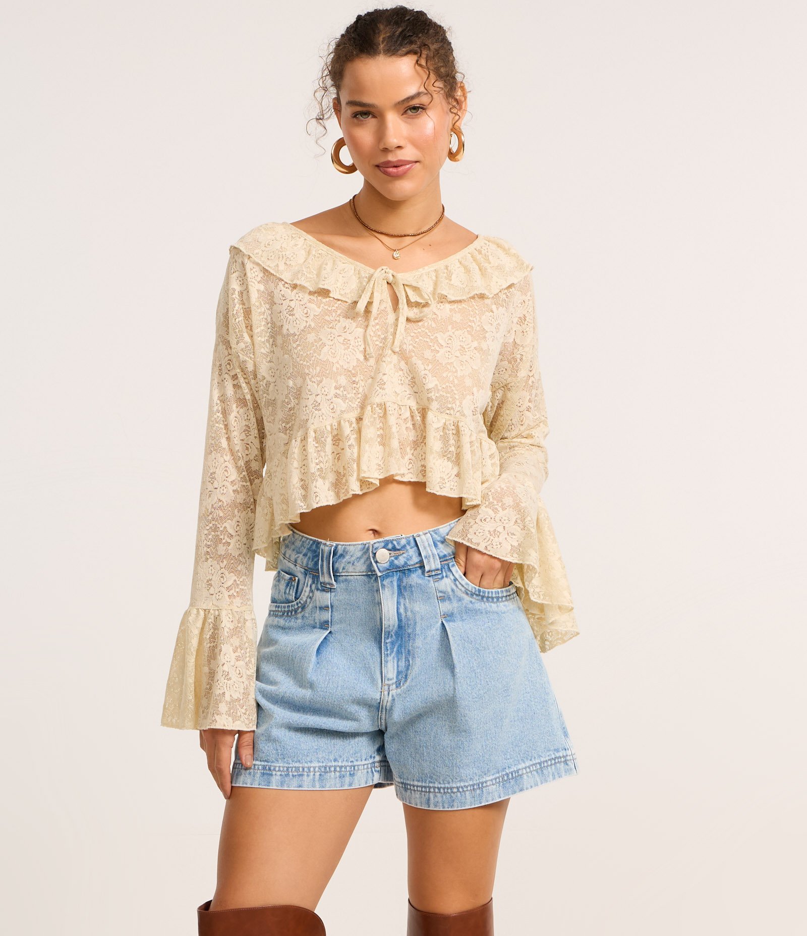 Short Baggy Jeans com Cós Interno Vichy Azul Claro 2