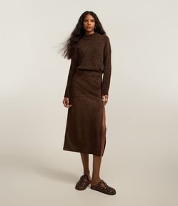 Saia New Midi em Suede Transpassada e com Fenda