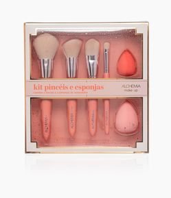 Conjunto de 04 Pinceis de Maquiagem + 02 Esponjas Alchemia